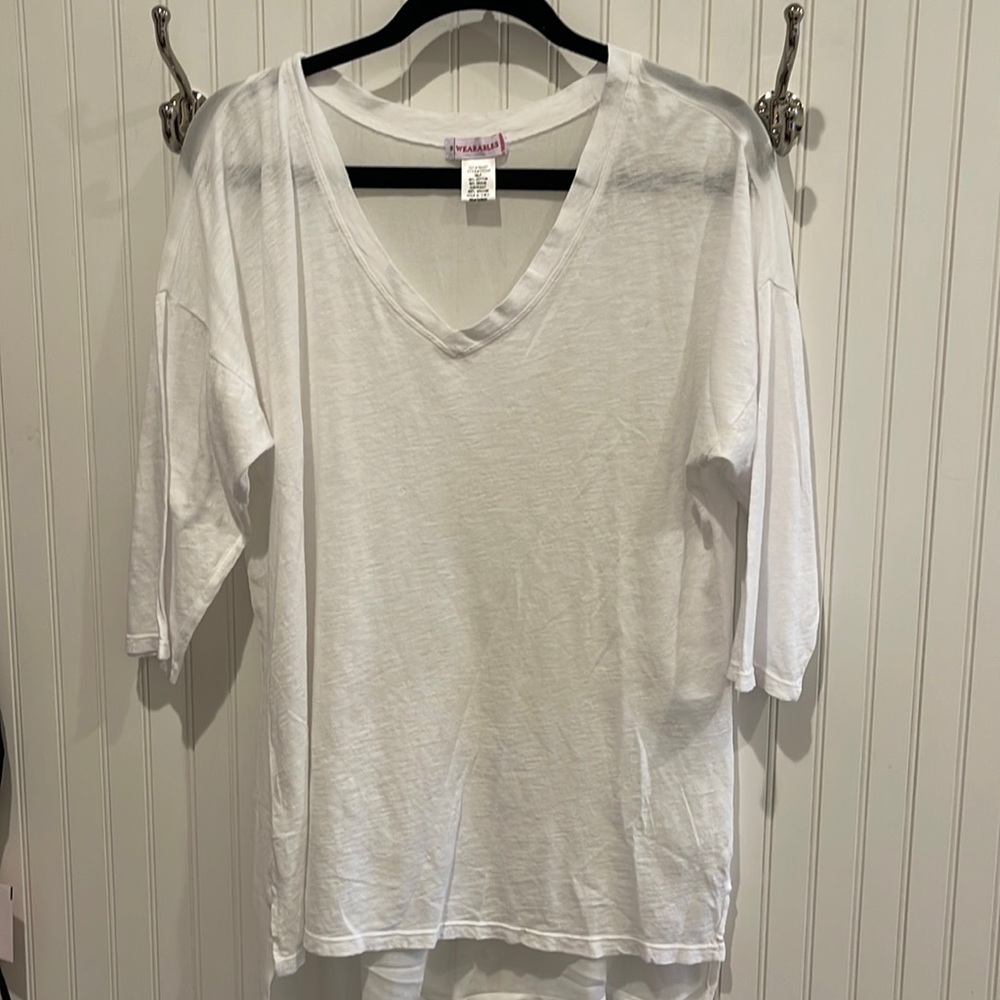 NWOT XCVI WEARABLES DARLING V Neck, Sheer Back Top!